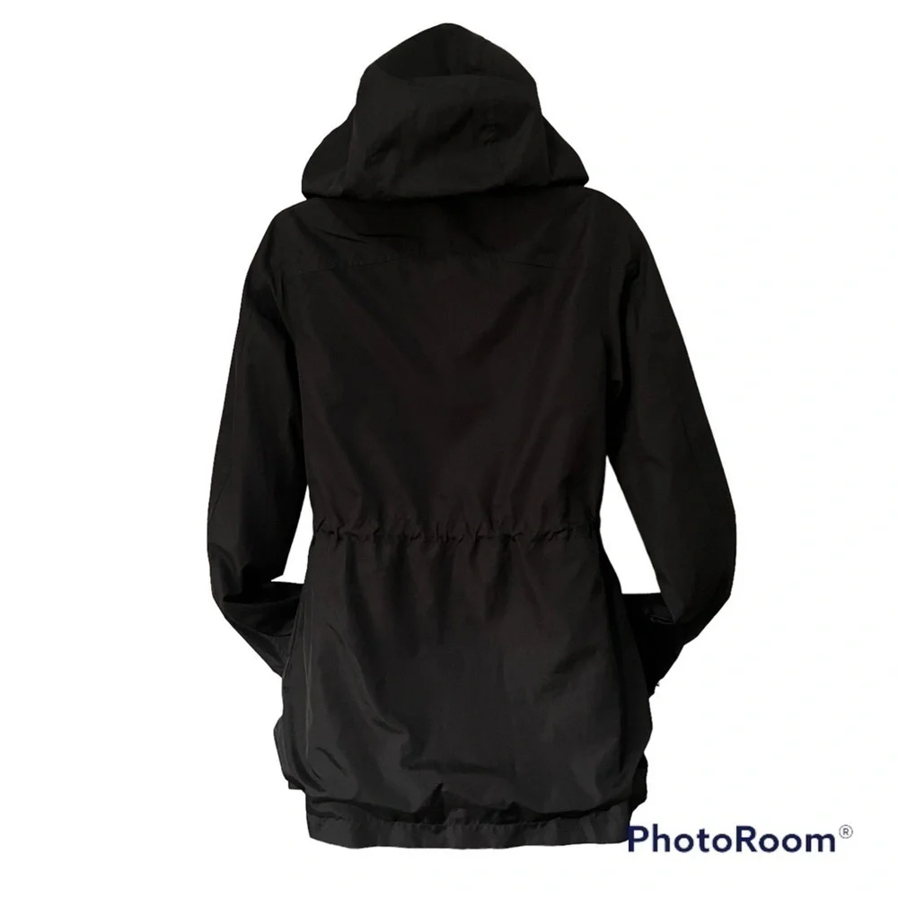 A New Day black mid length zipper snap hoodie windbreaker pockets cinch waist XS